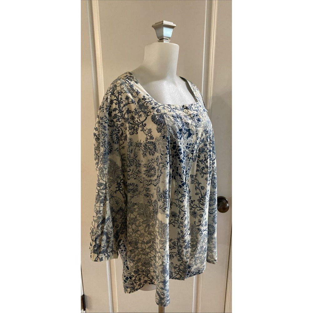 Lemon Grass Studio Square Neck Button Up Shirt Si… - image 3